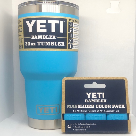 🩵 Yeti Rambler Tumbler Reef Blue 30oz & Magslider Color 3 Pack NWT 🩵 - Picture 1 of 6